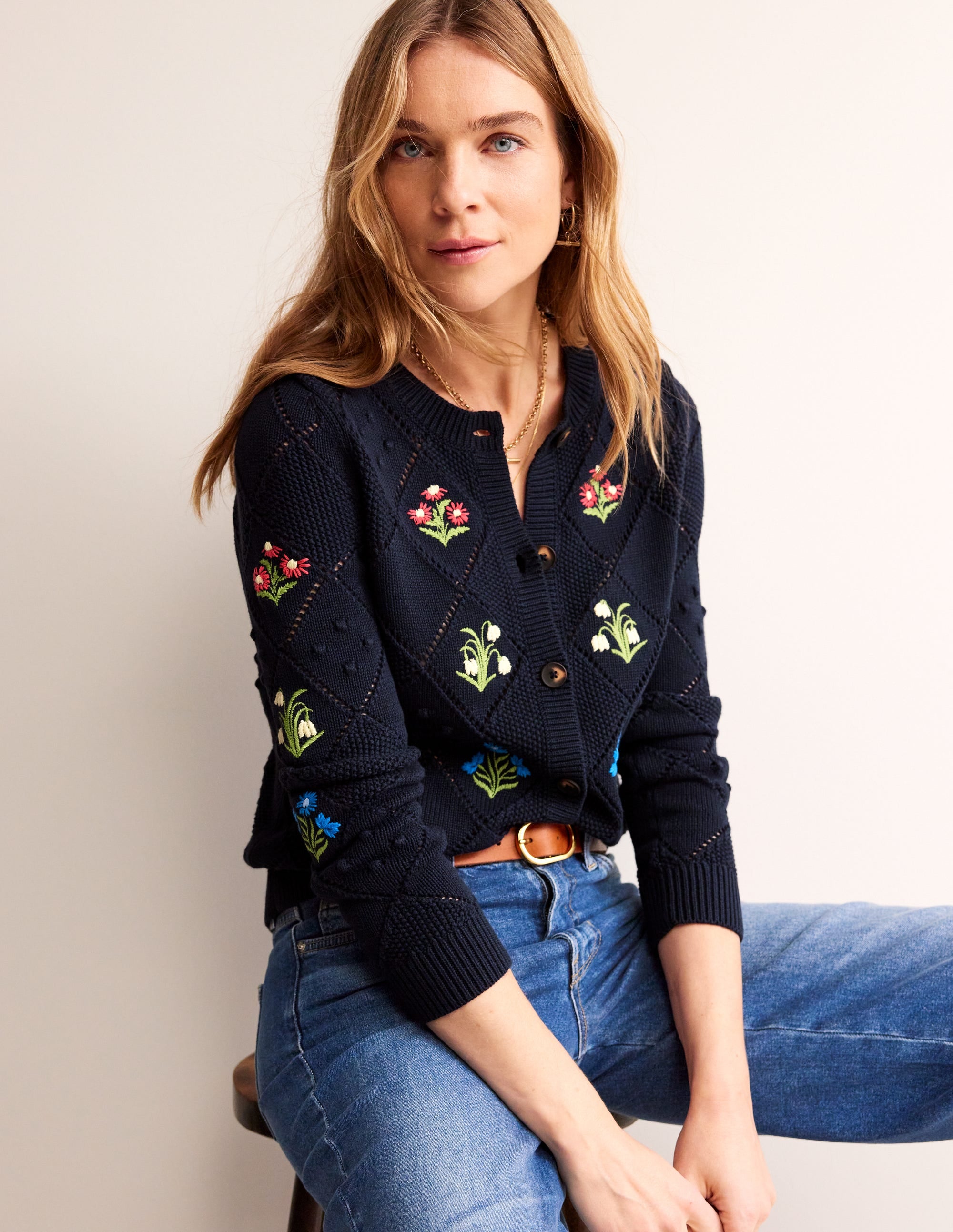 Gilet brodé en coton-Bleu marine - Image 4