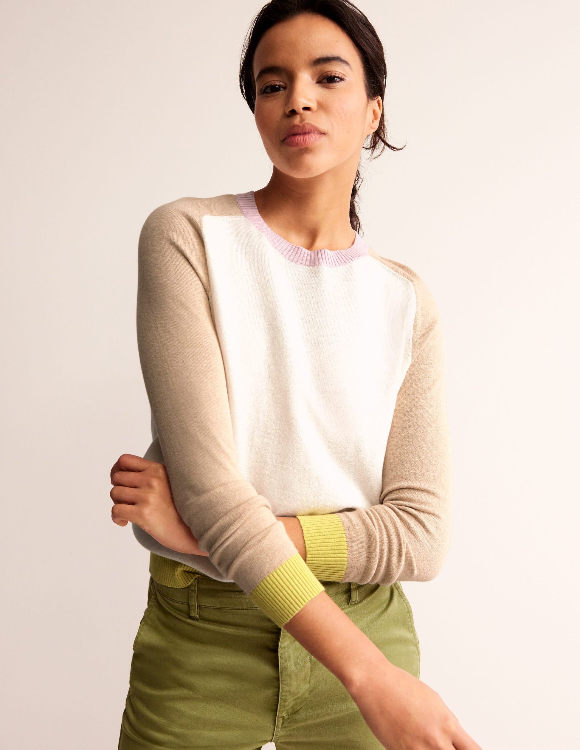 Meg Pullover mit Raglanärmeln-Naturweiß, Chinchilla Blockfarben-2