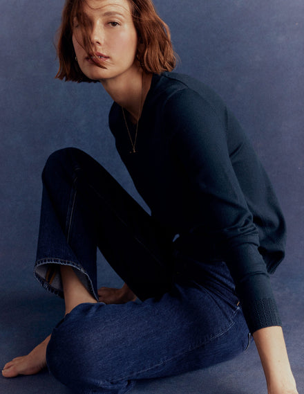 Emilia Baumwollpullover mit Rundhalsausschnitt-Marineblaue