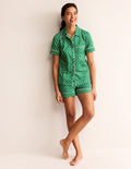 Short de pyjama en satinette de coton-Grün, Wilder Wein