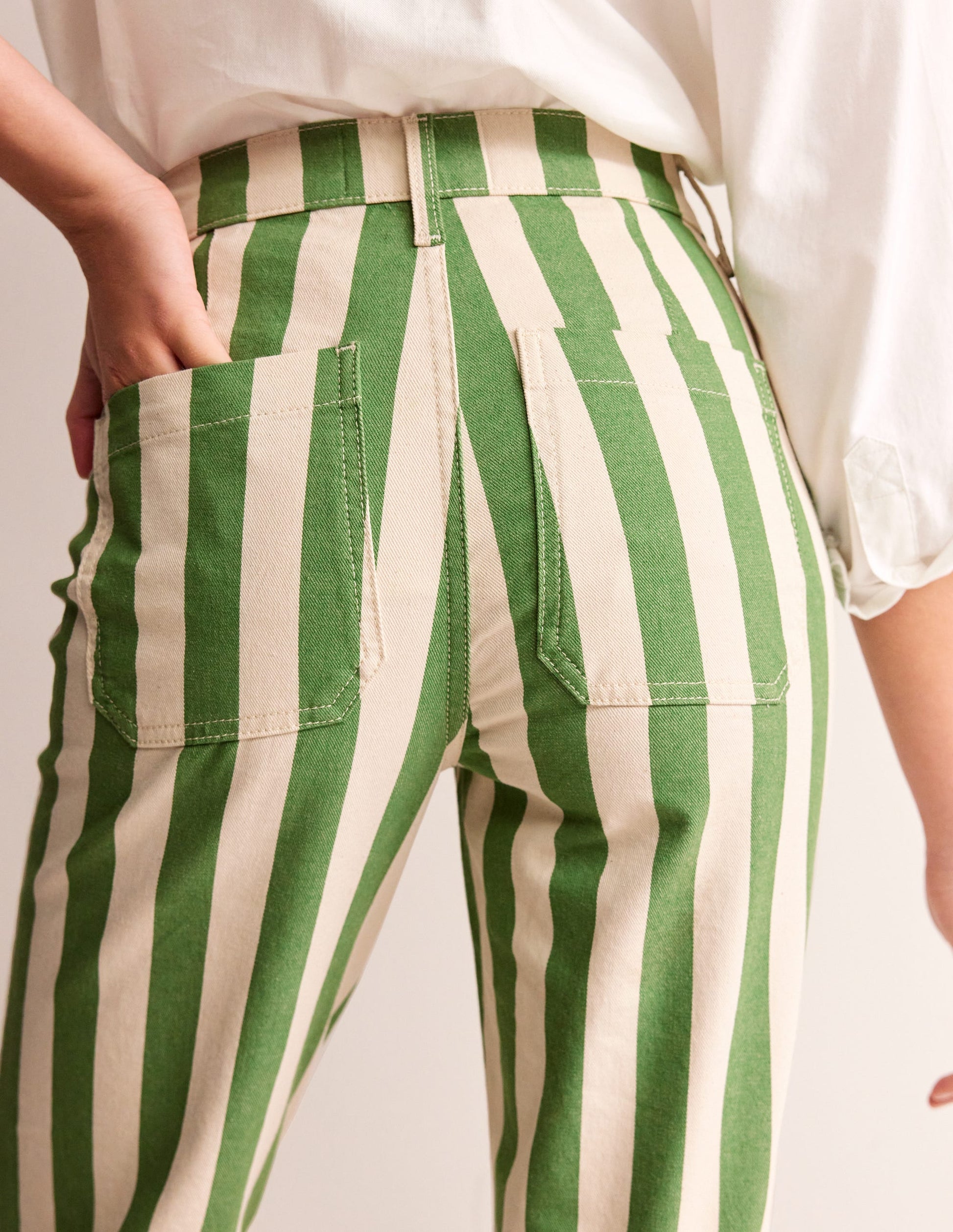Pantalon droit rayé-Rayé vert et ivoire-2