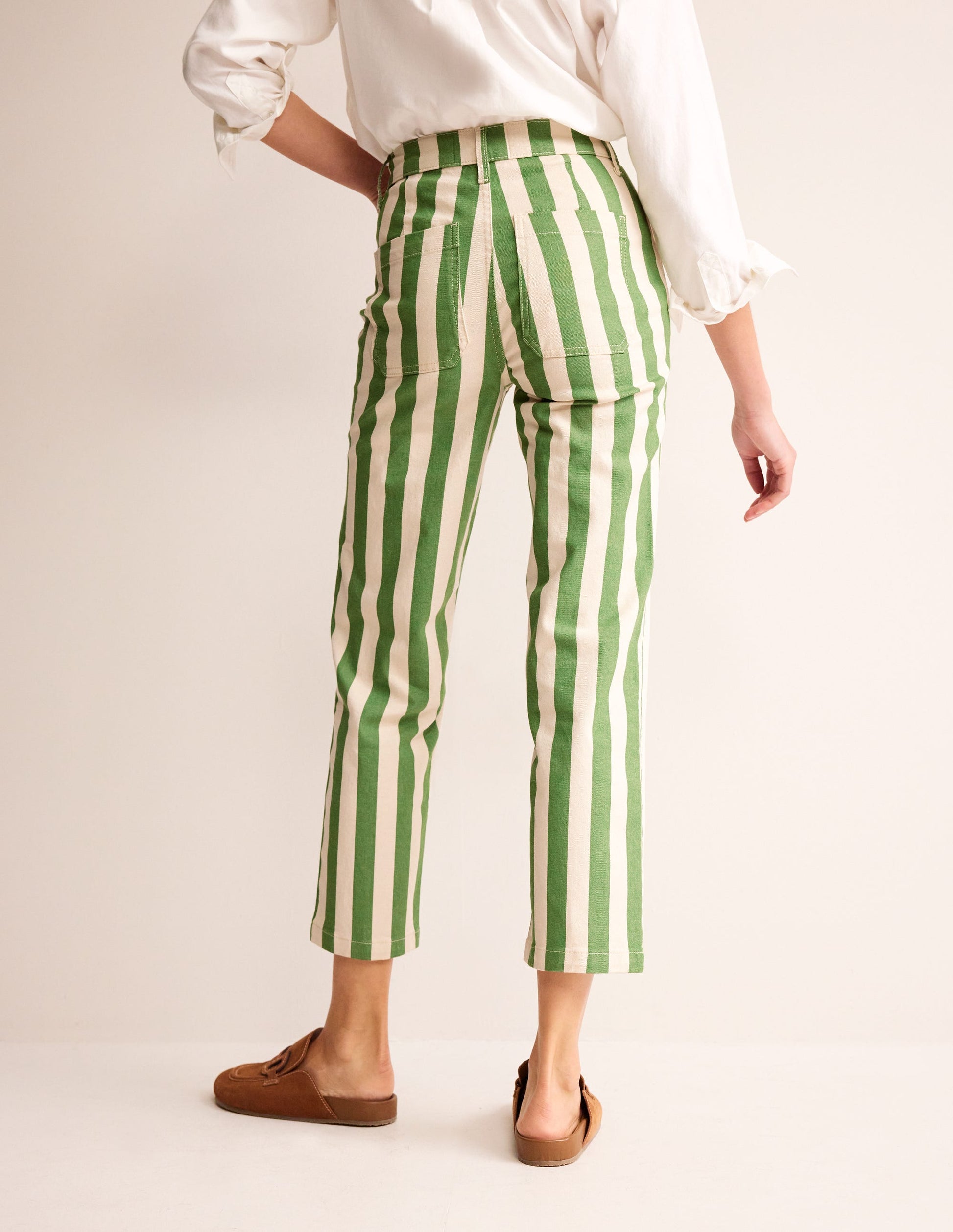 Pantalon droit rayé-Rayé vert et ivoire-3