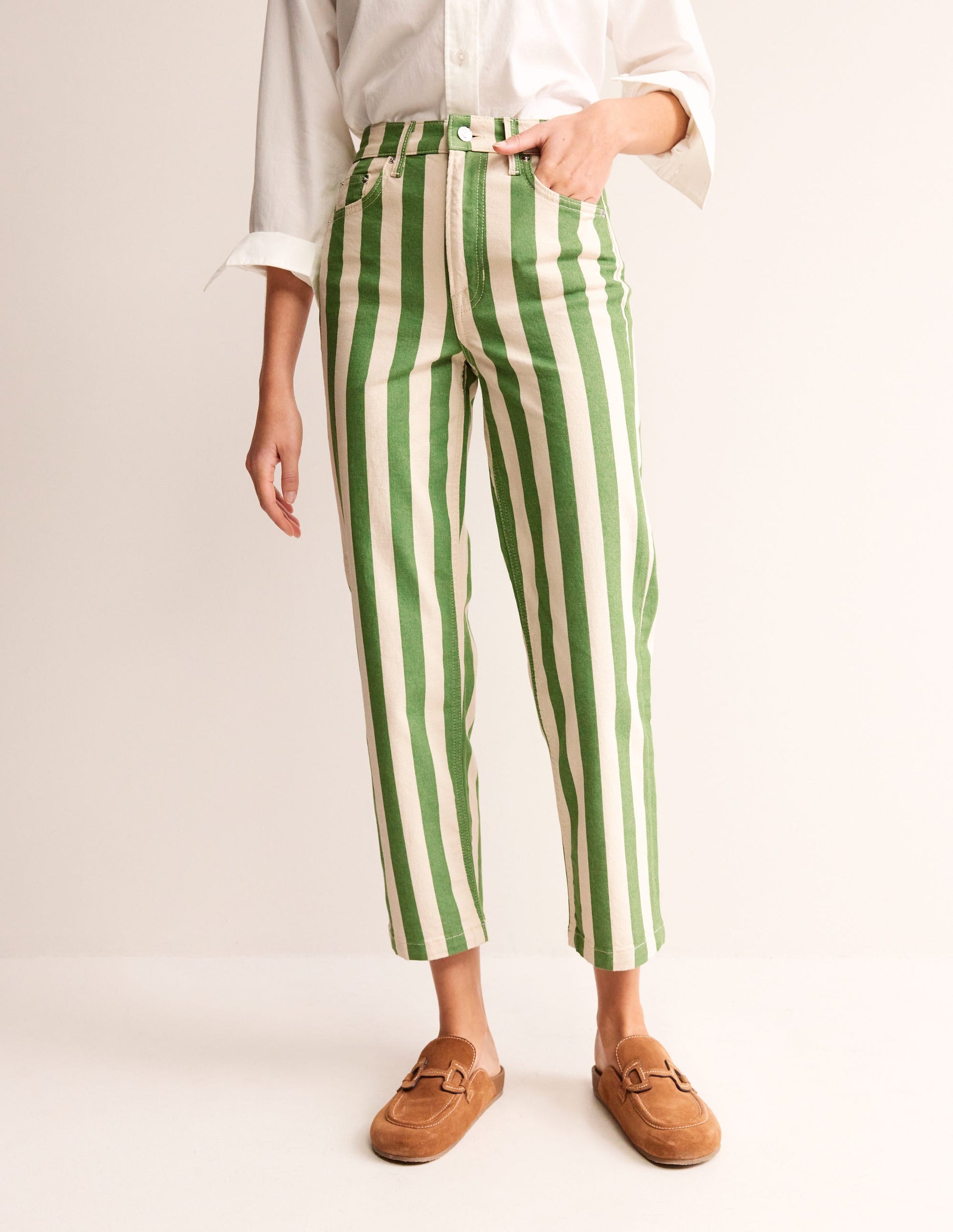 Pantalon droit rayé-Rayé vert et ivoire-4