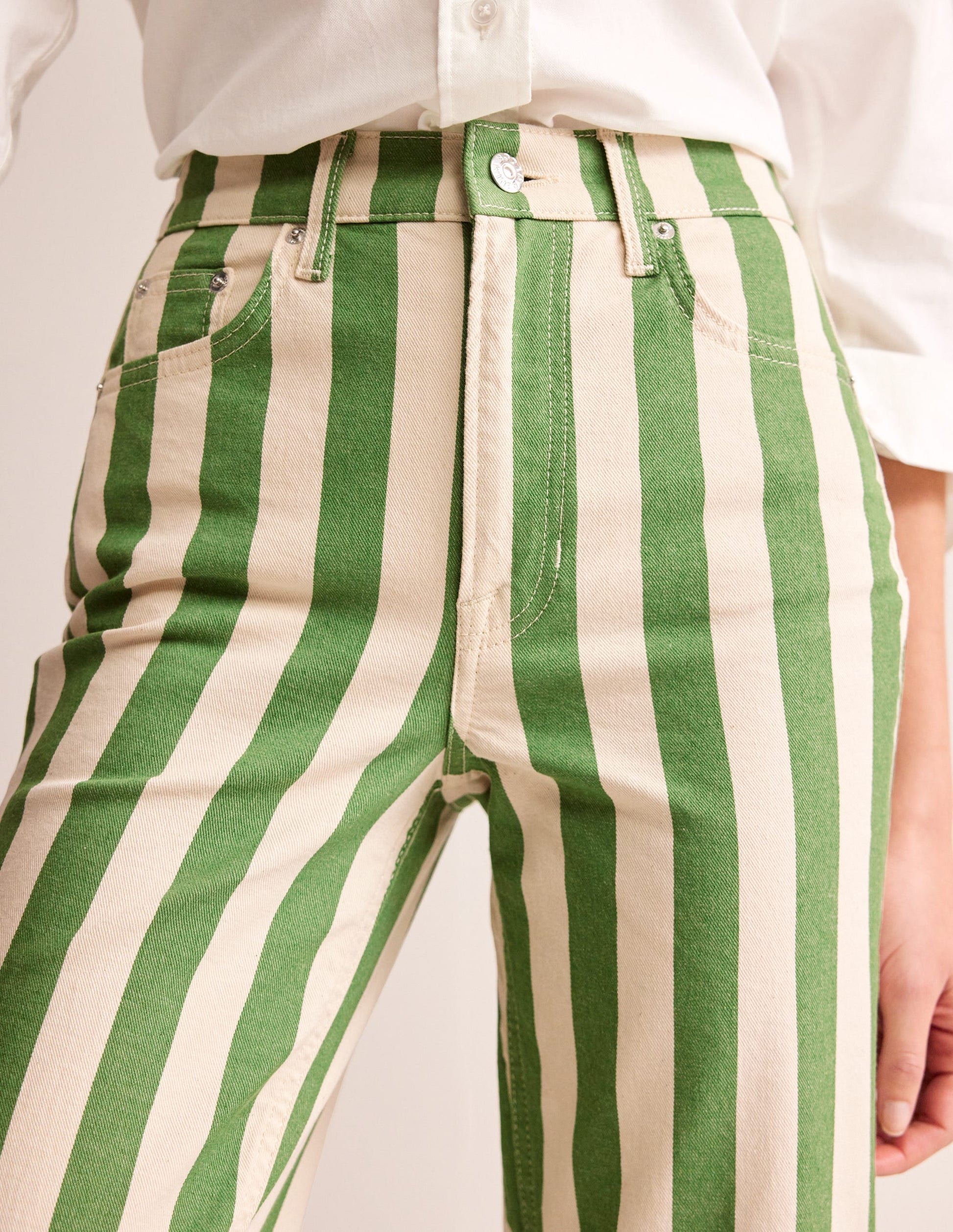 Pantalon droit rayé-Rayé vert et ivoire-5