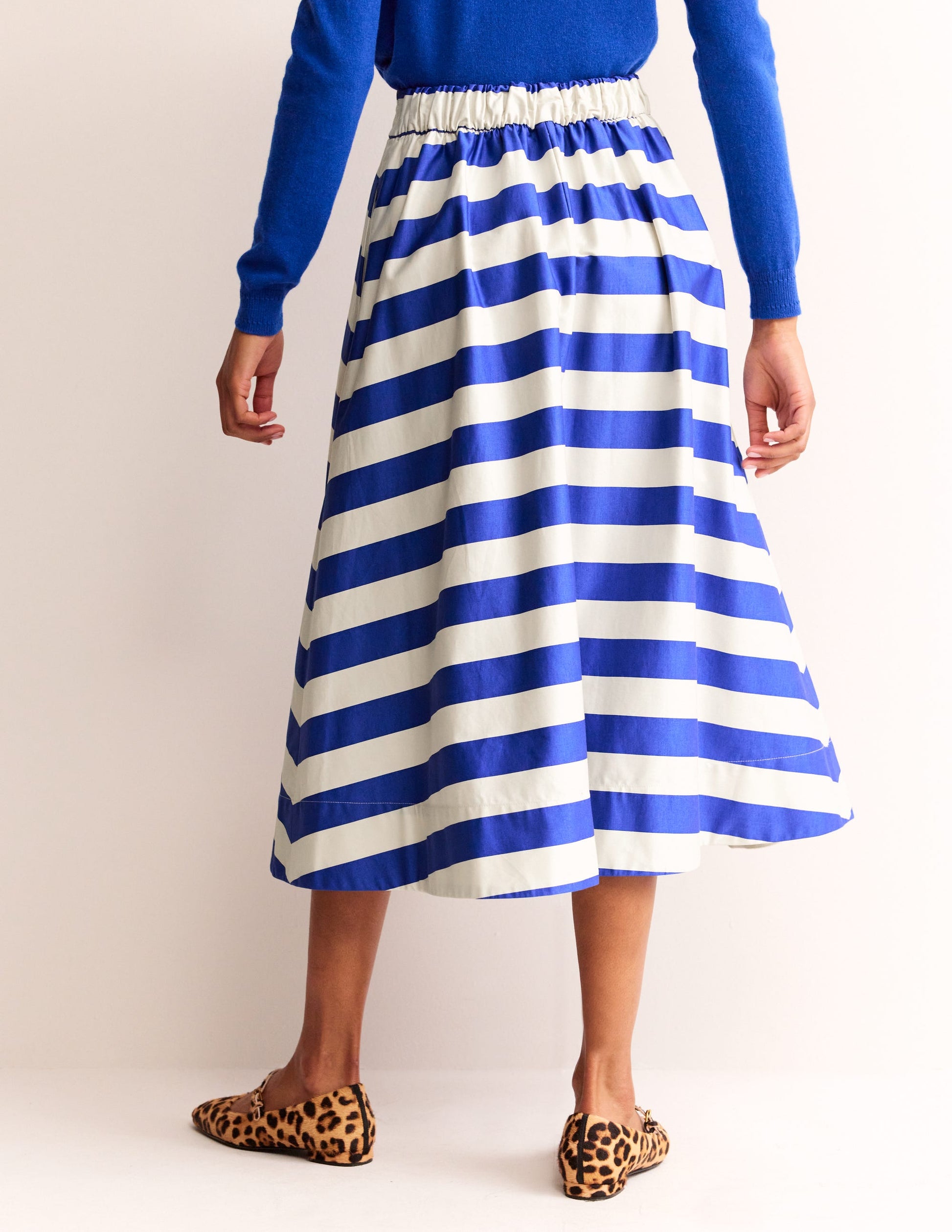 Jupe Isabella en satin de coton-Rayé bleu connecté et ivoire-3