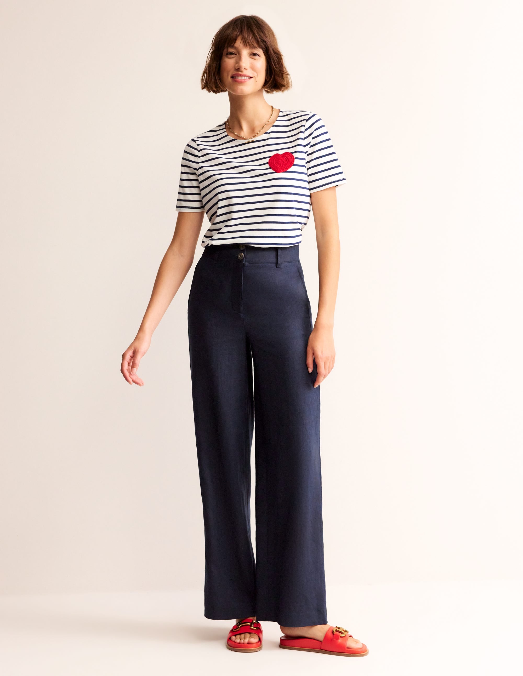 Pantalon Westbourne en lin-Bleu Marine, Petits Pois - Image 1