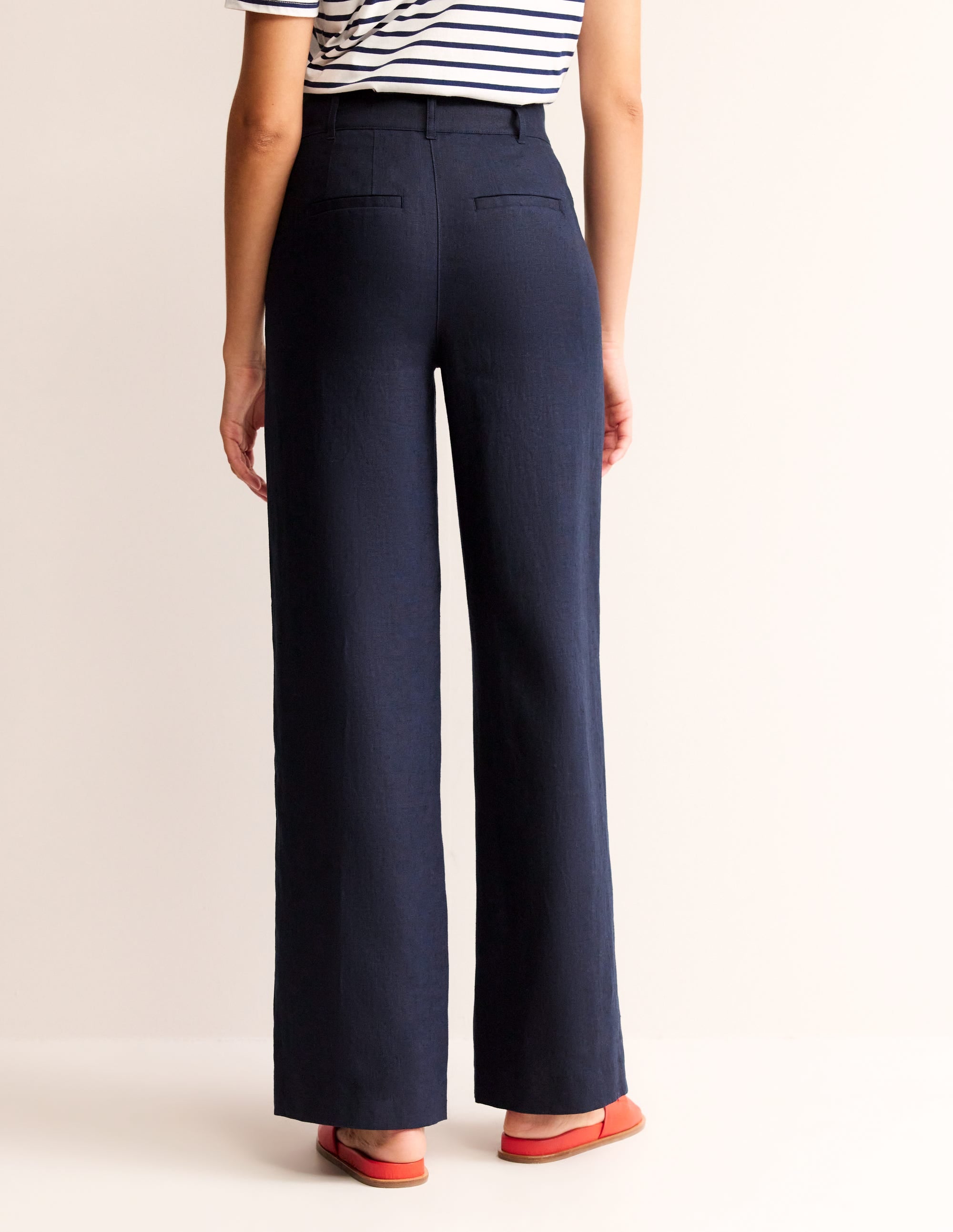 Pantalon Westbourne en lin-Bleu Marine, Petits Pois - Image 3