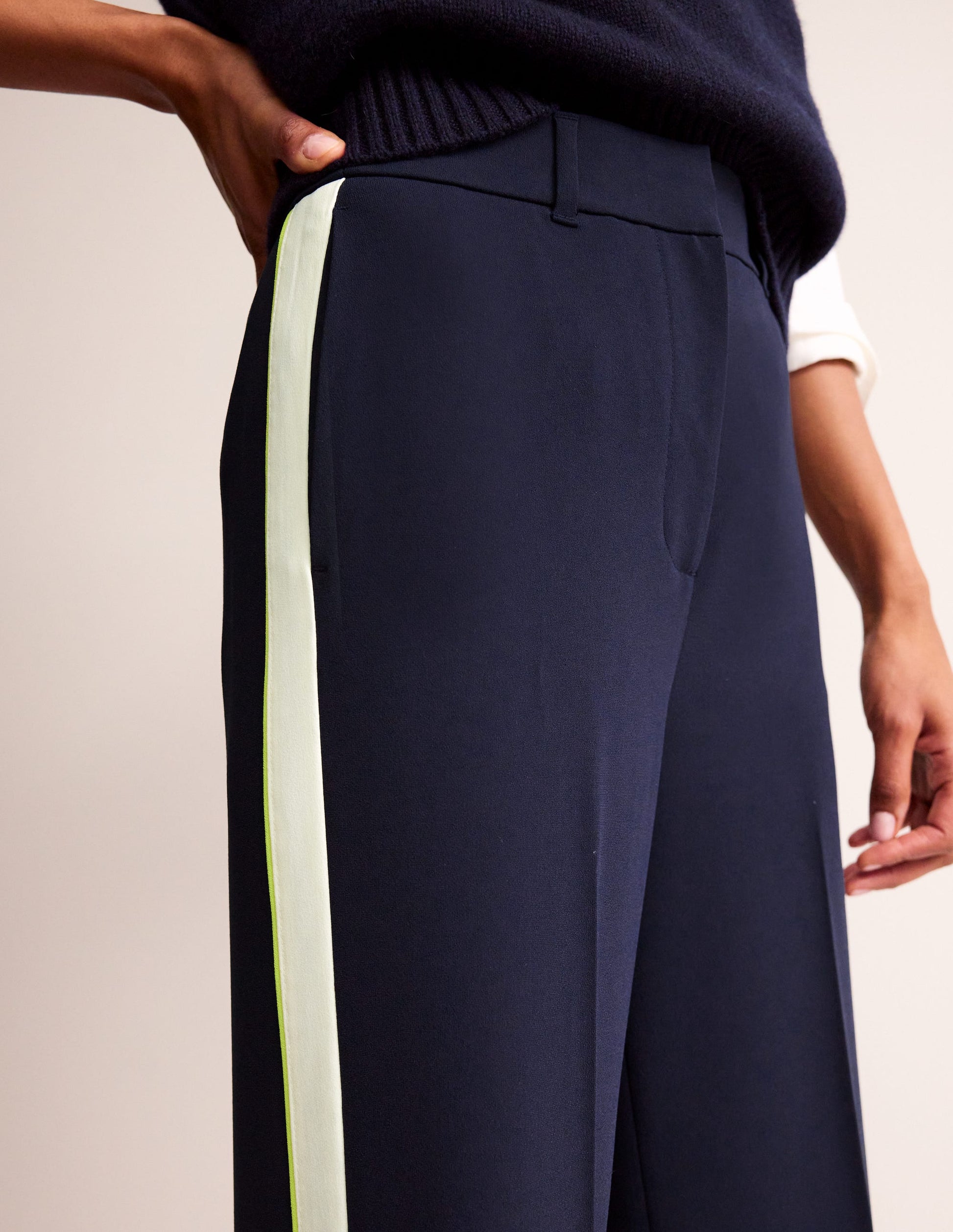 Westbourne Fließende Hose-Marineblau Streifen an der Seite-2