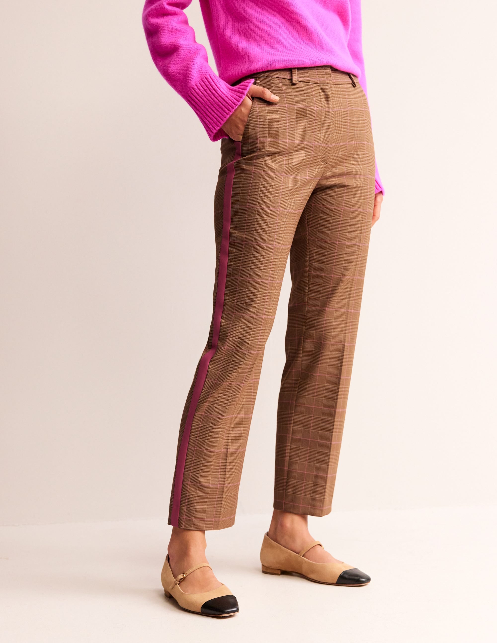 Pantalon Kew à carreaux rayé sur les côtés-Carreaux marron et roses - Image 4