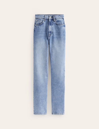 Jeans mit hohem Bund und geradem Bein-Helle, mittlere Waschung