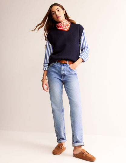 Jeans mit hohem Bund und geradem Bein-Helle, mittlere Waschung