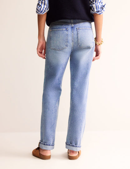 Jeans mit hohem Bund und geradem Bein-Helle, mittlere Waschung