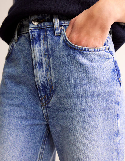 Jeans mit hohem Bund und geradem Bein-Helle, mittlere Waschung