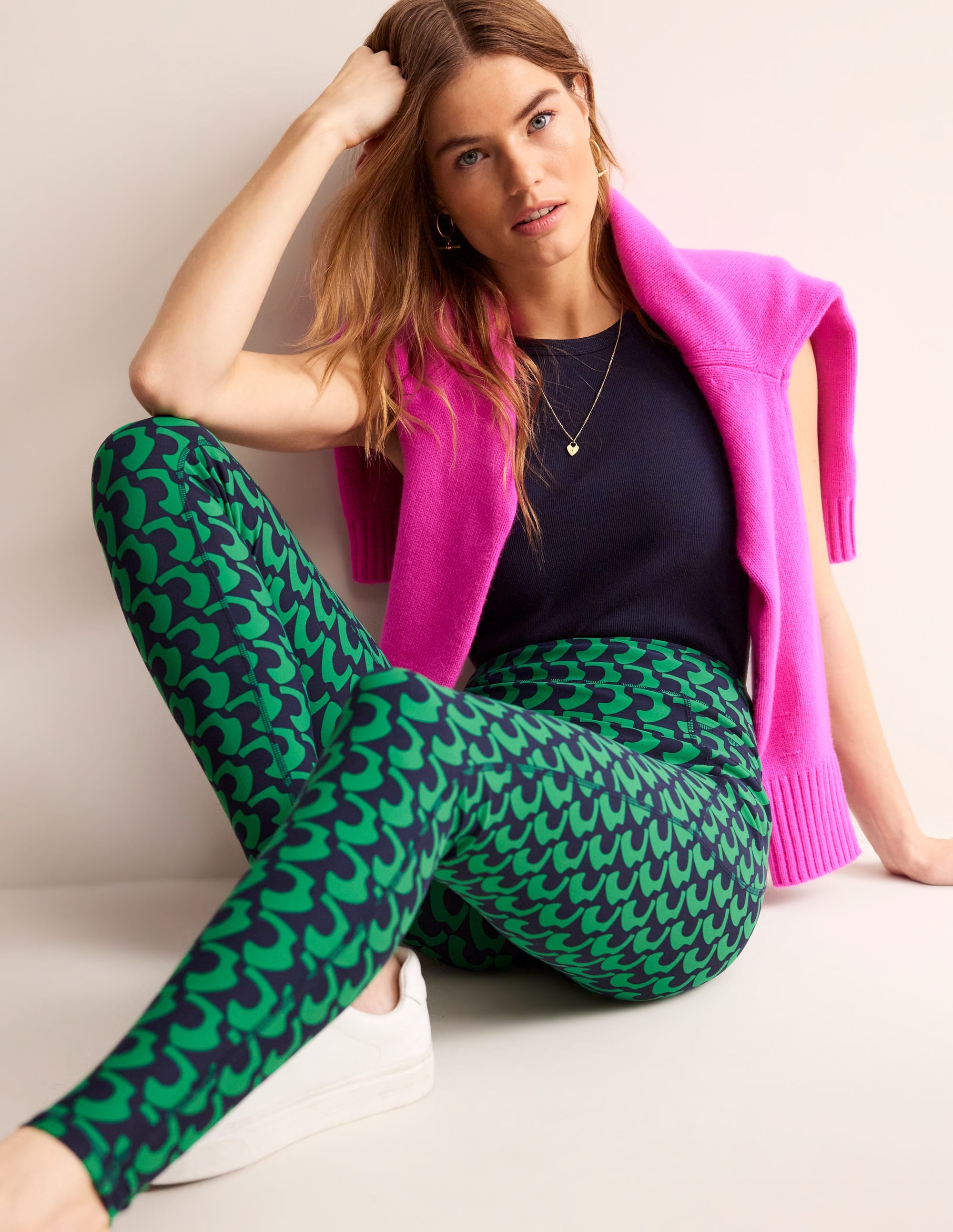 High Waist Pocket Leggings-Green Tambourine, Arc Geo - Image 1