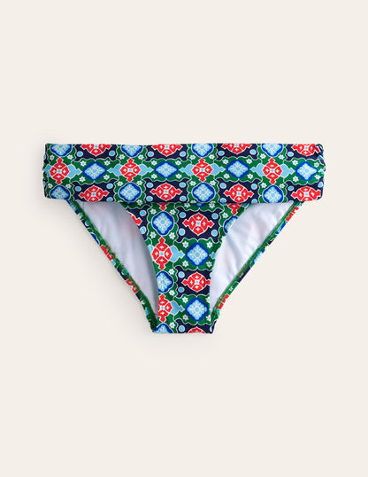 Bas de bikini Levanzo à revers-Vert tambourin, motif Coastal Tile