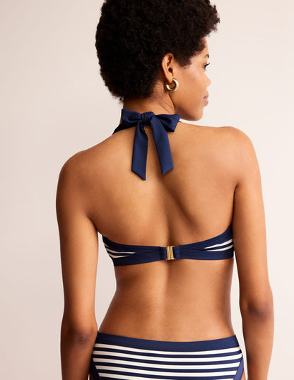 Haut de bikini Santorini-Französisches Marineblau/Naturweiß Gestreift