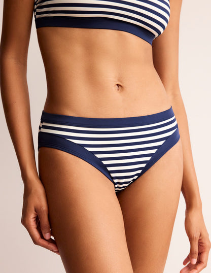 Santorini Bikinihose-Marineblau/Naturweiß Streifen