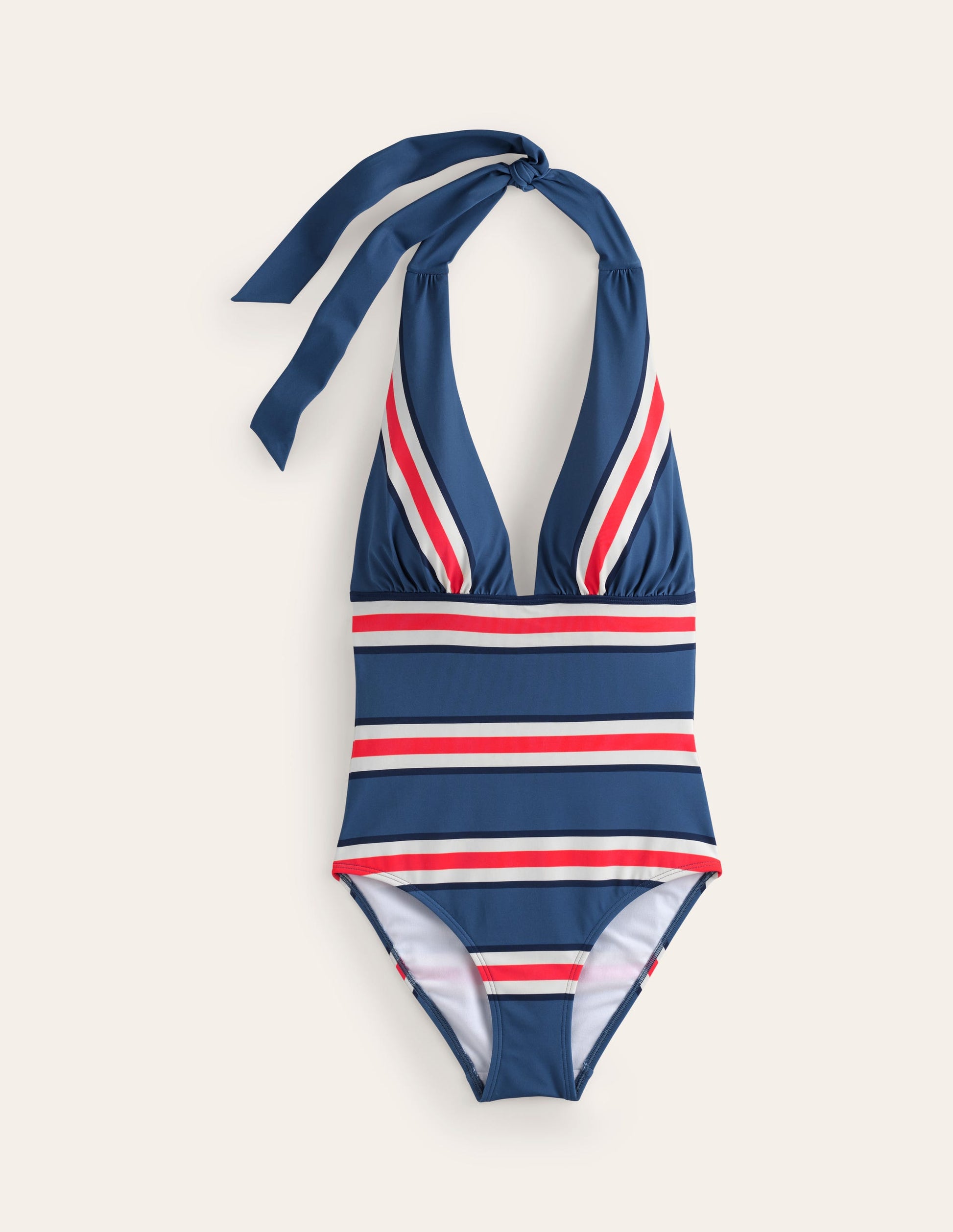 Merano Deep V-neck Swimsuit-Blue Jay, Poppy Red Stripe-6