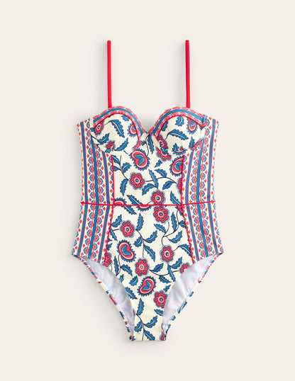 Maillot de bain à bonnets Rhodes-Ivoire, motif Floret Vine