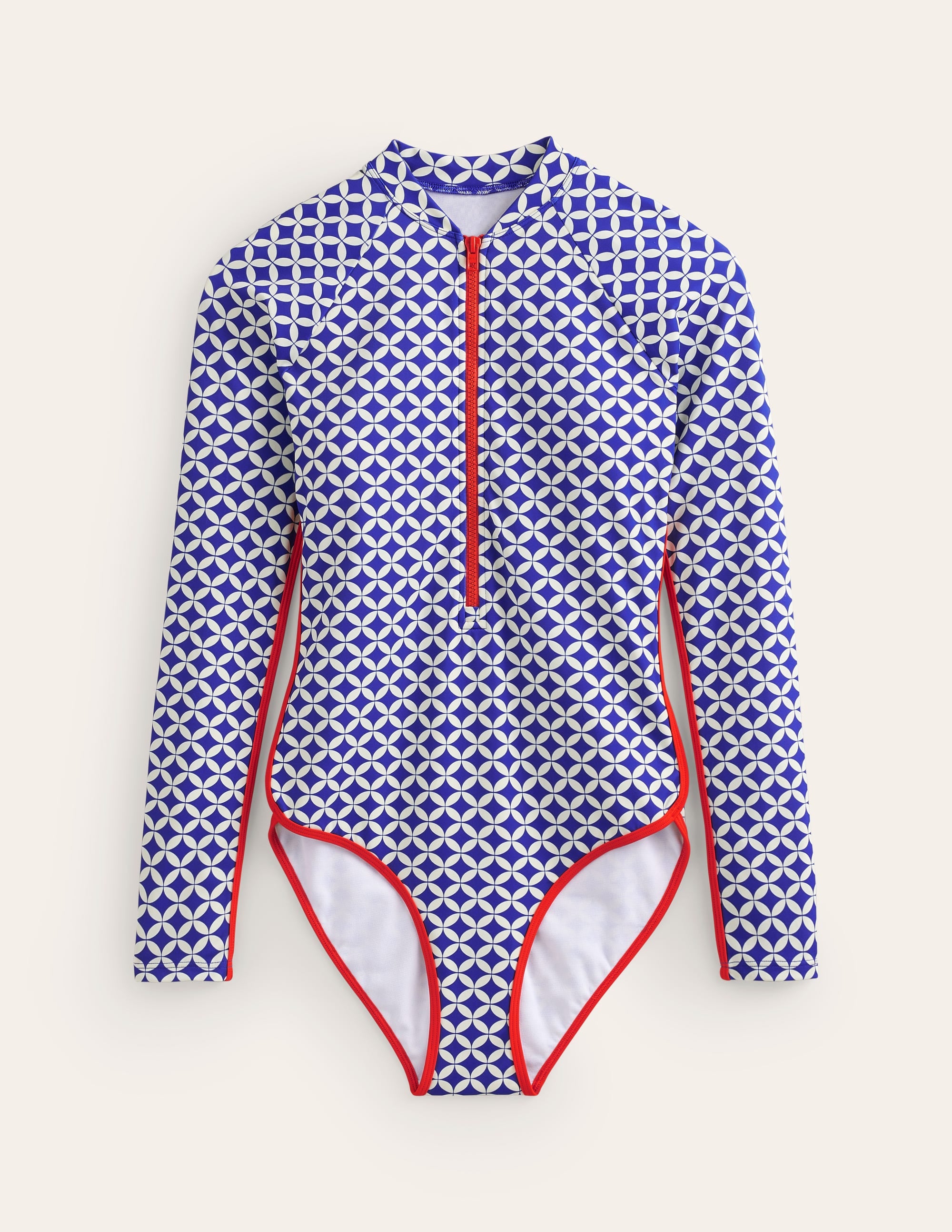 Maillot de bain à manches raglan et passepoil-Bleu connecté, motif Diamond Terrace - Image 5