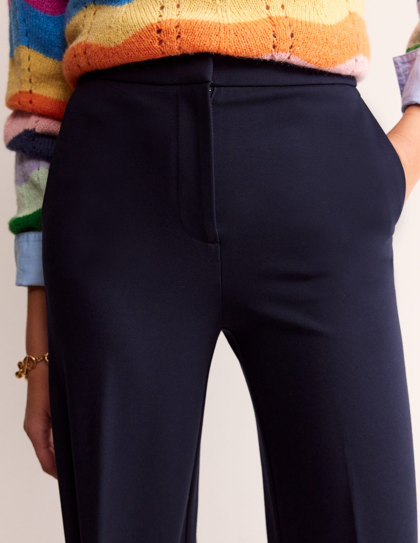 Pantalon Westbourne en point de Rome-Bleu Marine, Petits Pois