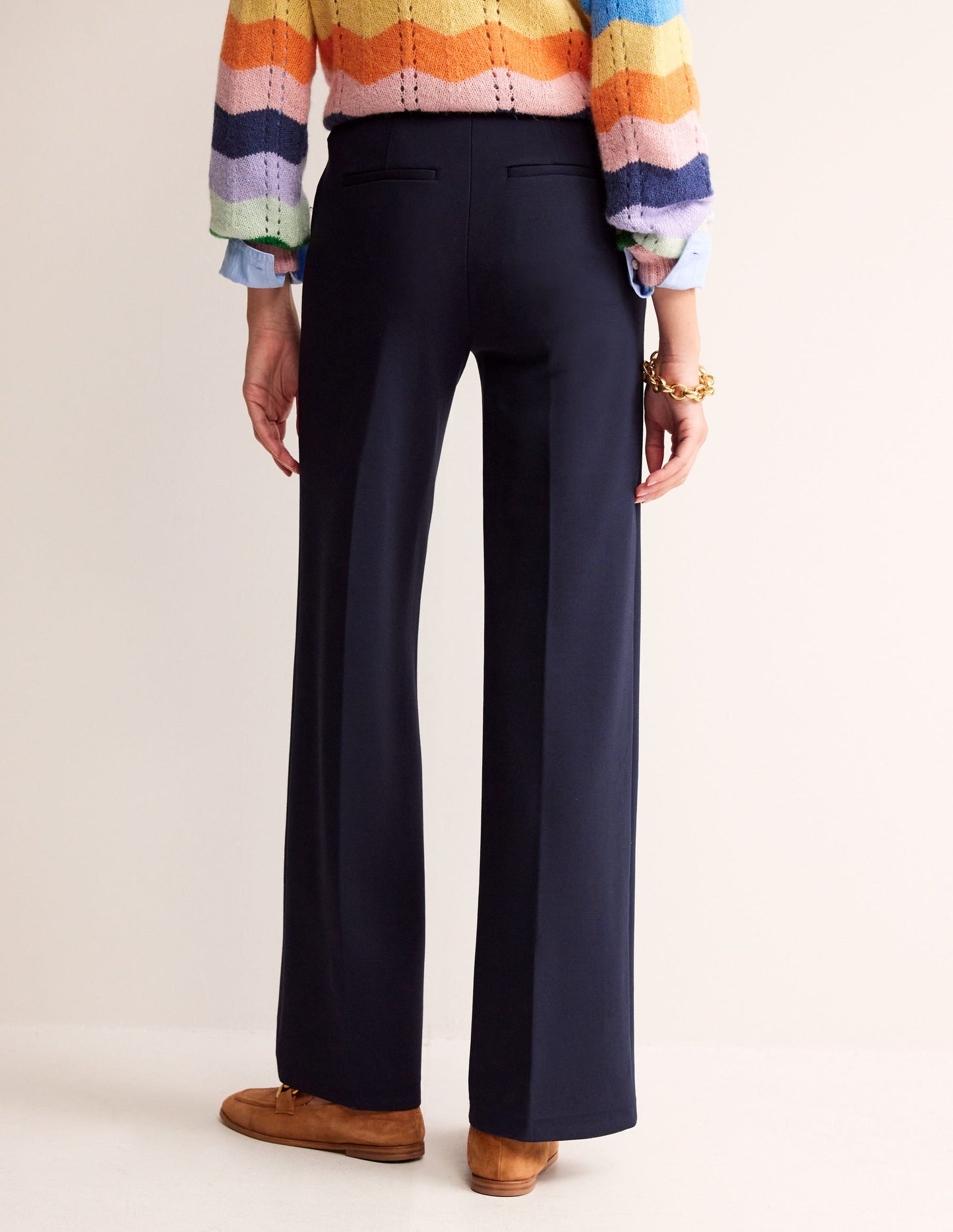 Pantalon Westbourne en point de Rome-Bleu Marine, Petits Pois