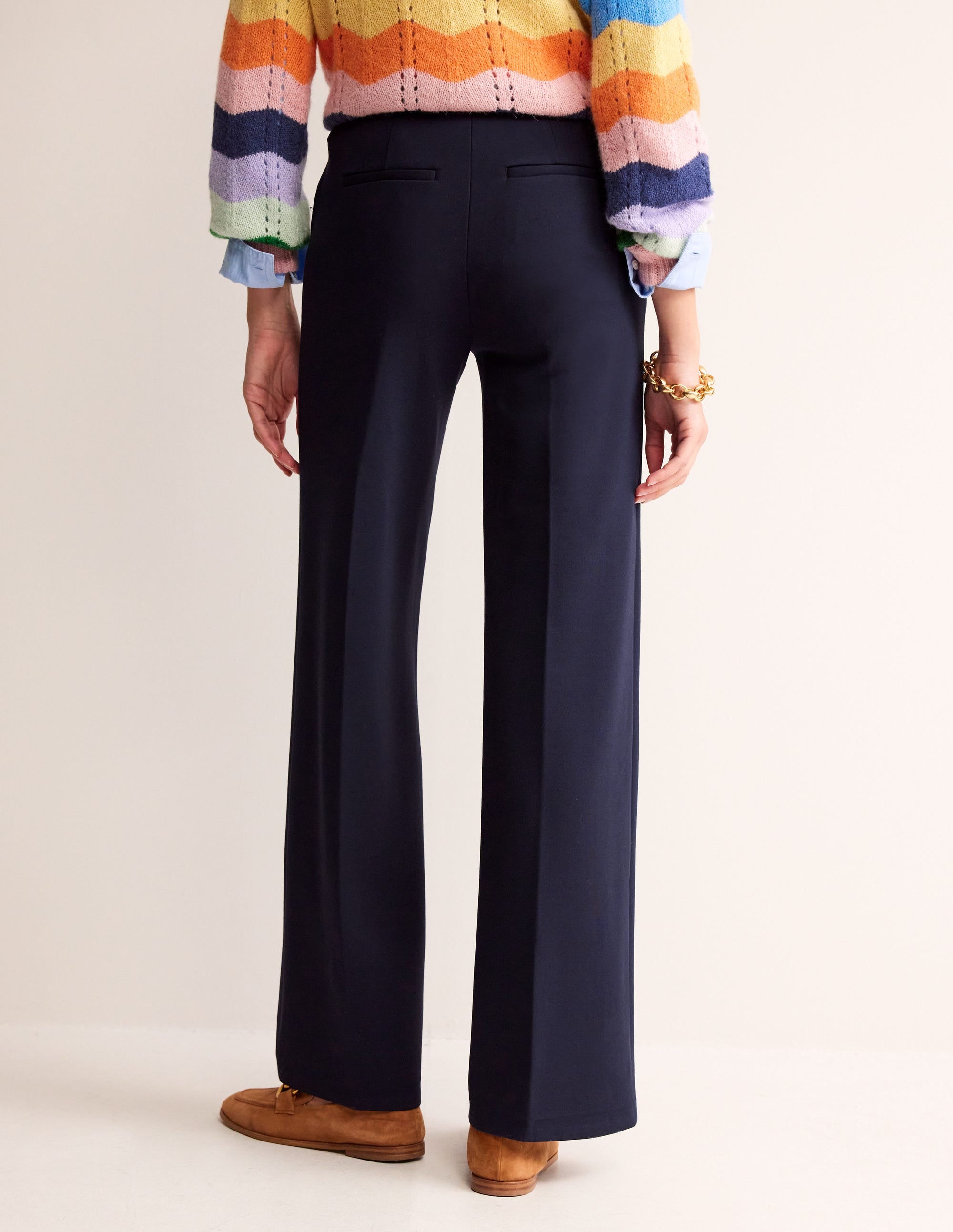 Pantalon Westbourne en point de Rome-Bleu Marine, Petits Pois - Image 3