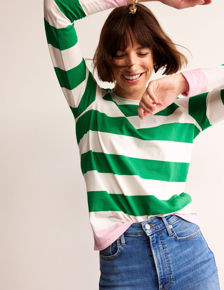 Bea Long Sleeve Breton-Green Ivory, Pink