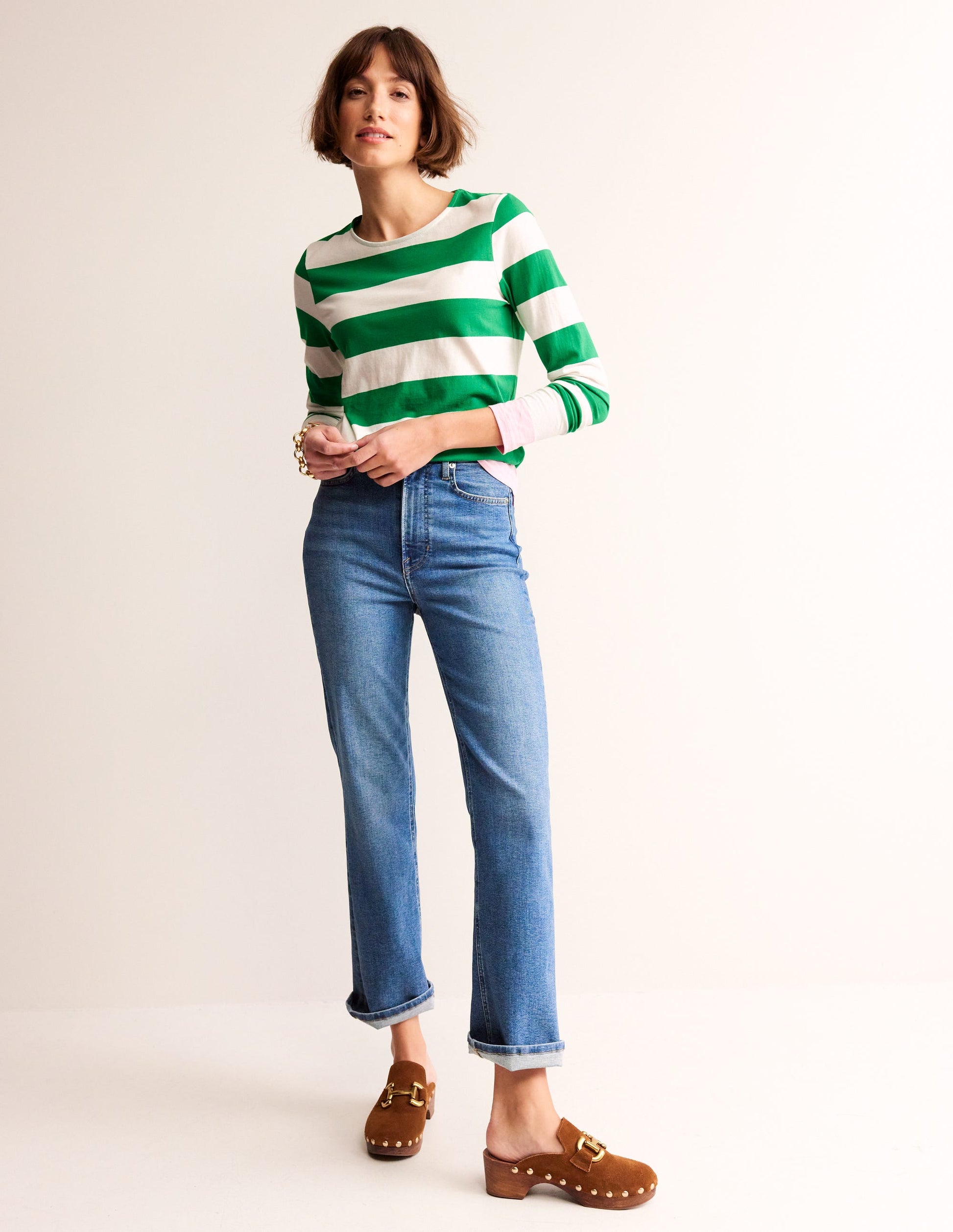 Bea Long Sleeve Breton-Green Ivory, Pink-4