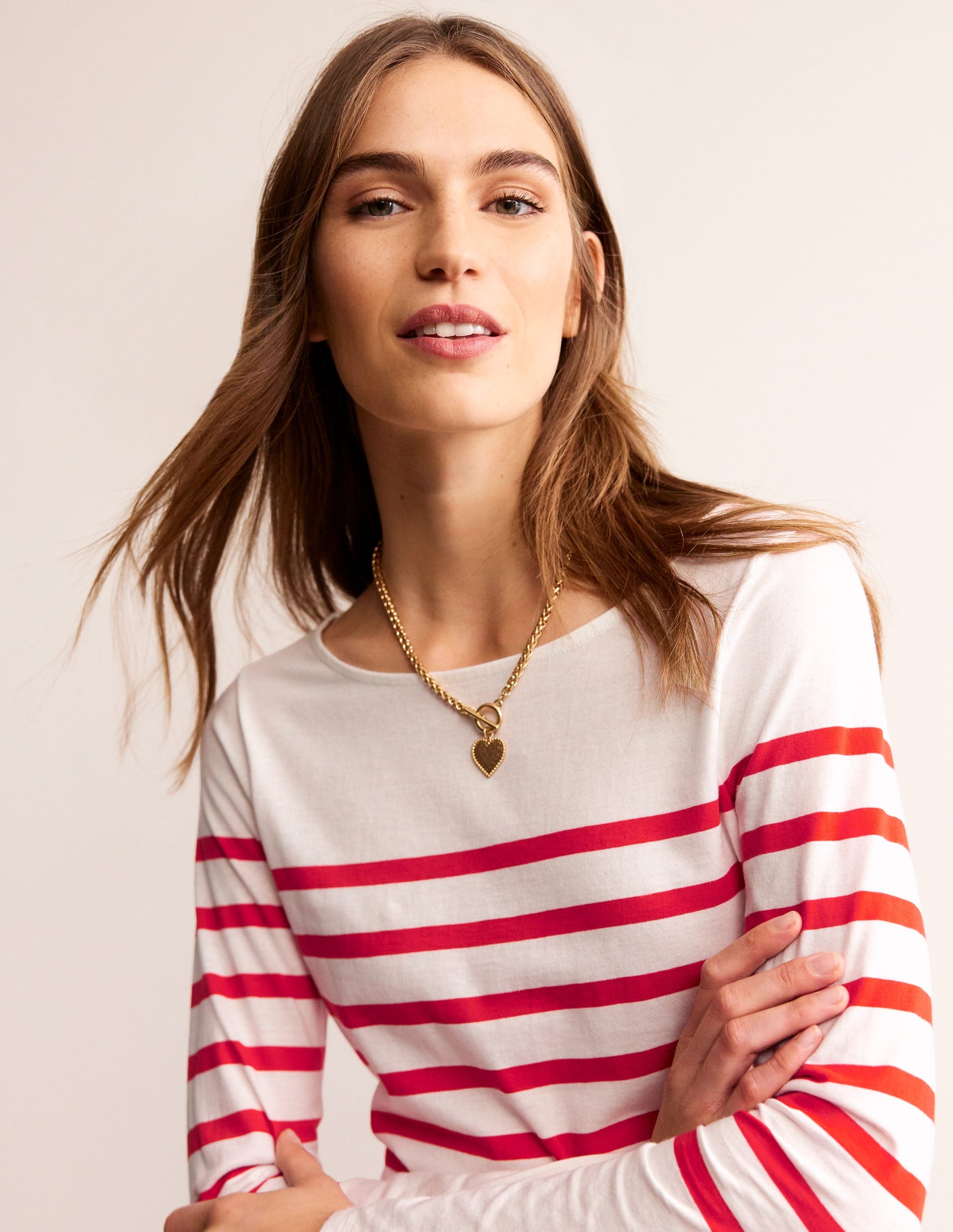 Ella Breton-Shirt mit langen Ärmeln-Naturweiß, Flame Scarlet-1