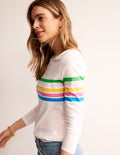 Ella Breton-Shirt mit langen Ärmeln-Naturweiß, Bunter Besatz