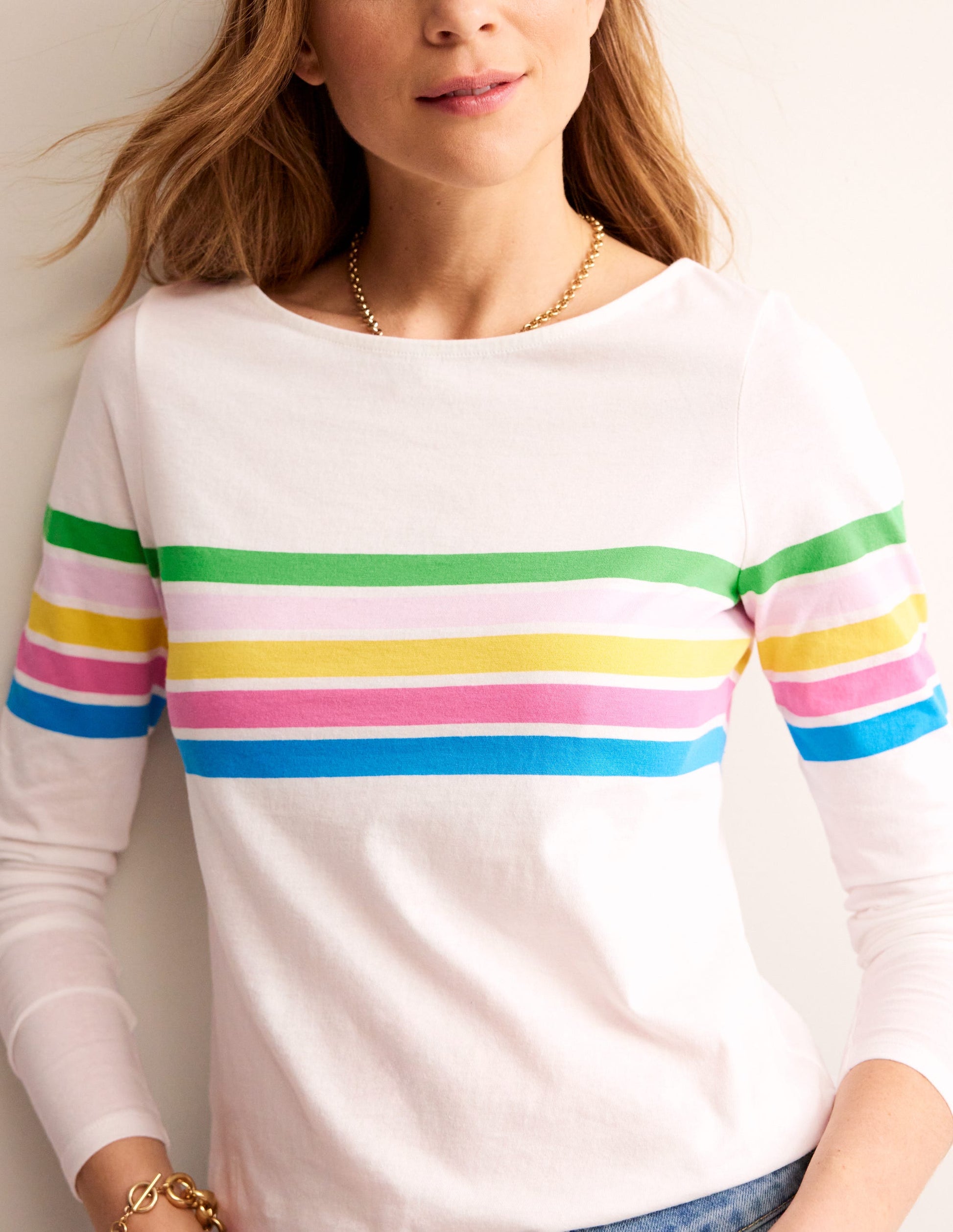 Ella Breton-Shirt mit langen Ärmeln-Naturweiß, Bunter Besatz-2