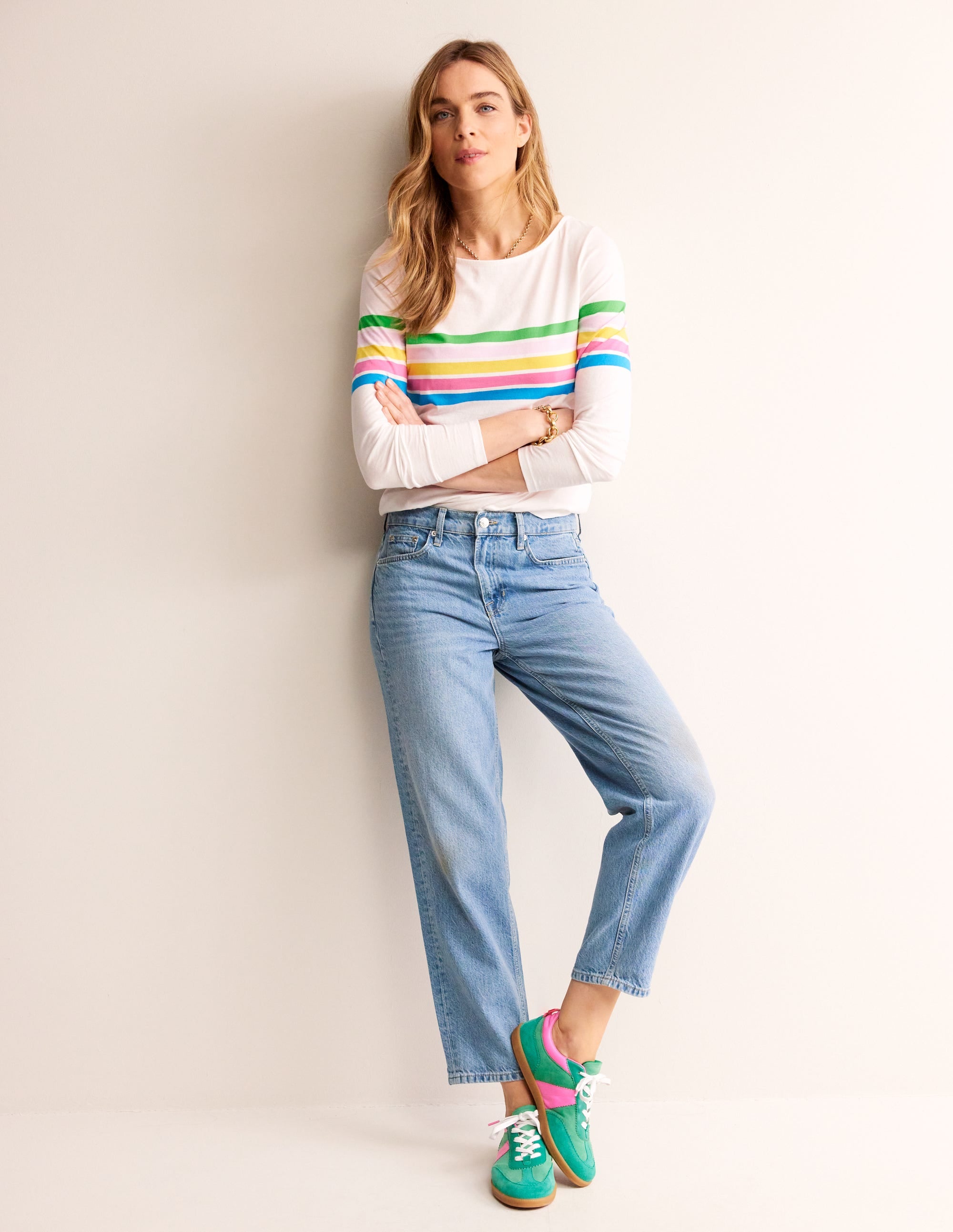 Ella Breton-Shirt mit langen Ärmeln-Naturweiß, Bunter Besatz - Image 4