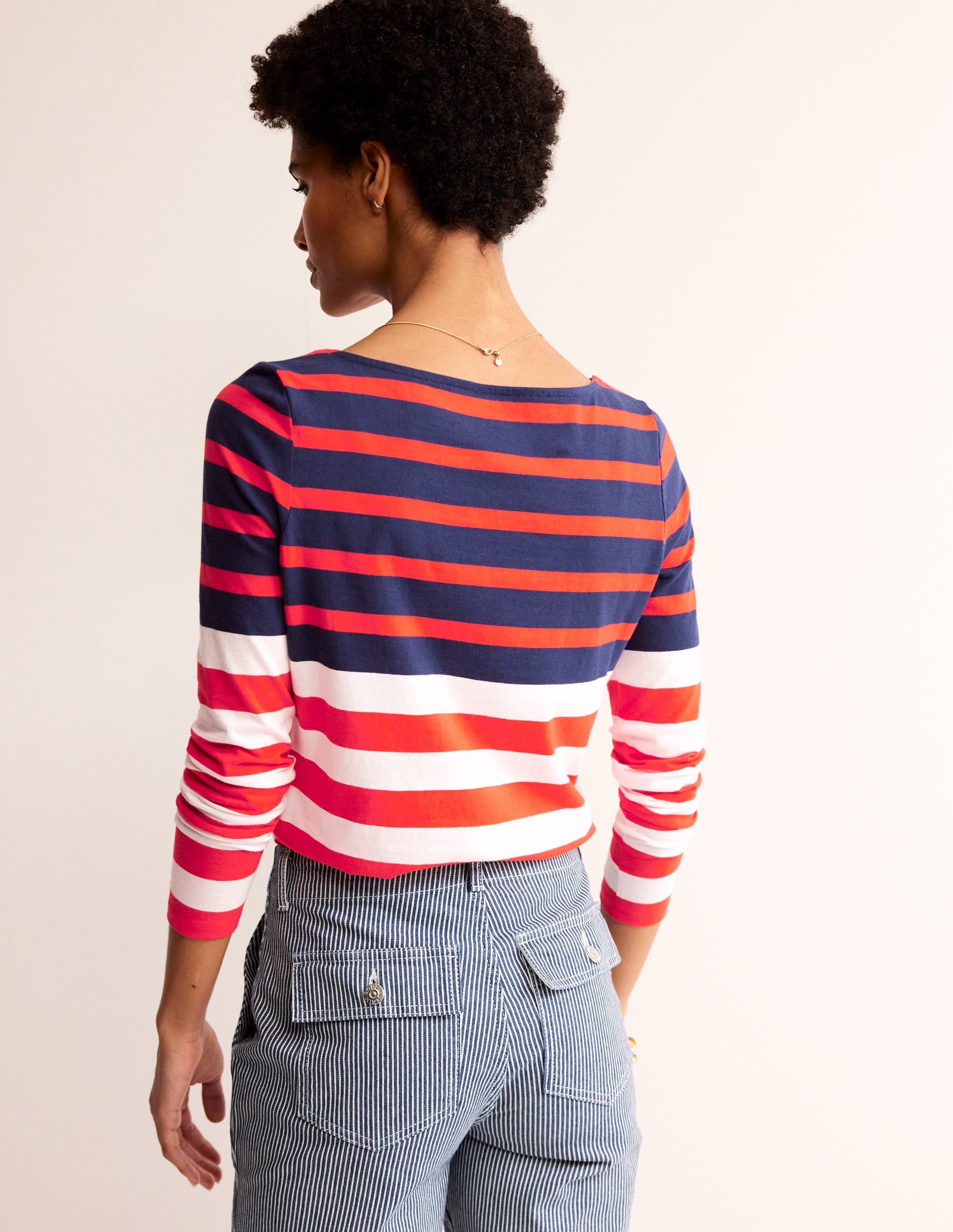 Ella Breton-Shirt mit langen Ärmeln-Naturweiß, Marineblau Rot - Image 3