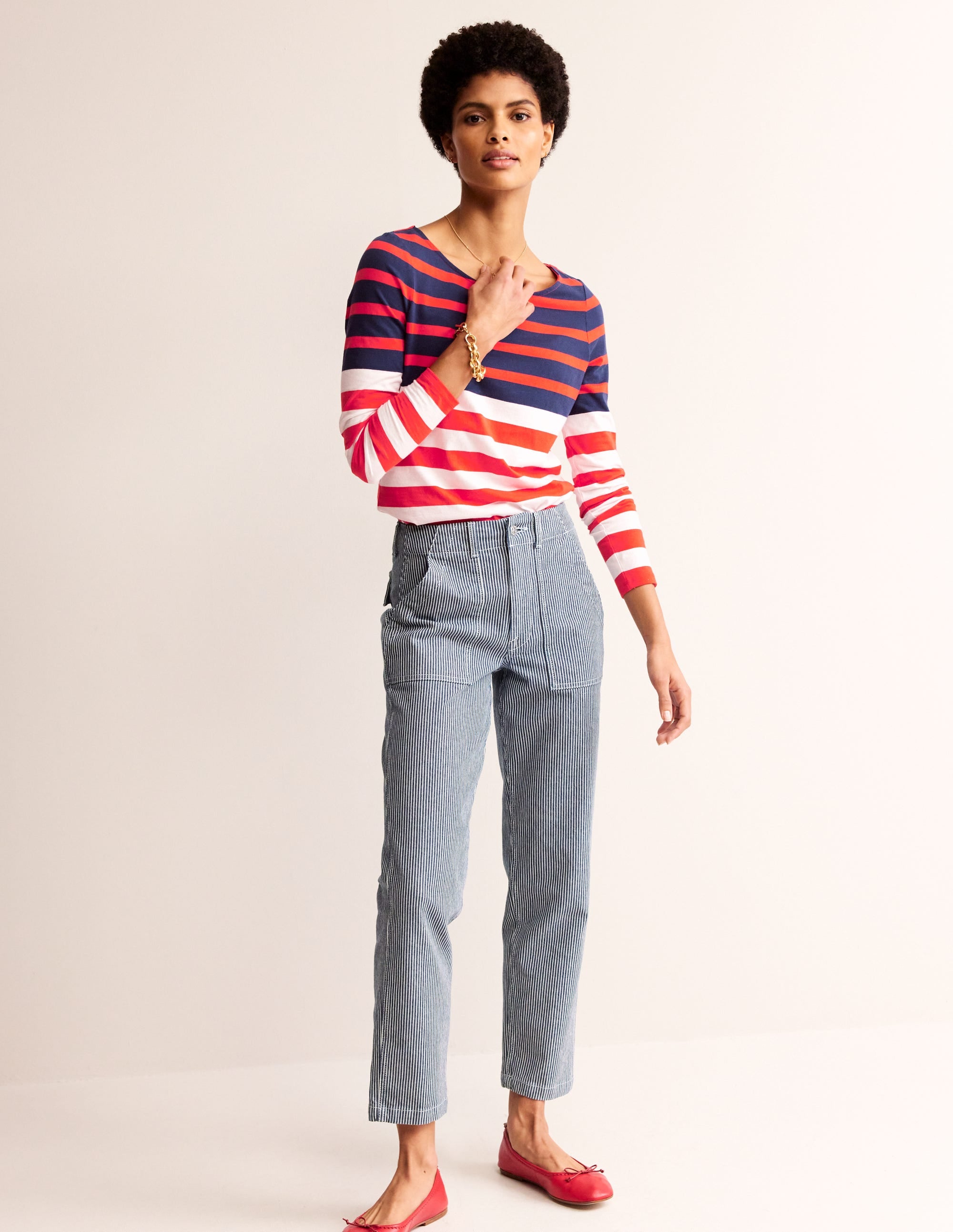 Ella Breton-Shirt mit langen Ärmeln-Naturweiß, Marineblau Rot - Image 4