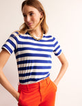 Bea Breton-Shirt mit kurzen Ärmeln-Blau, Naturweiß