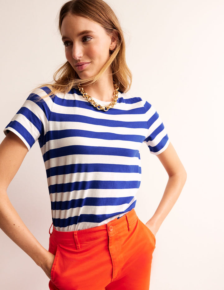 Bea Short Sleeve Breton-Blue, Ivory