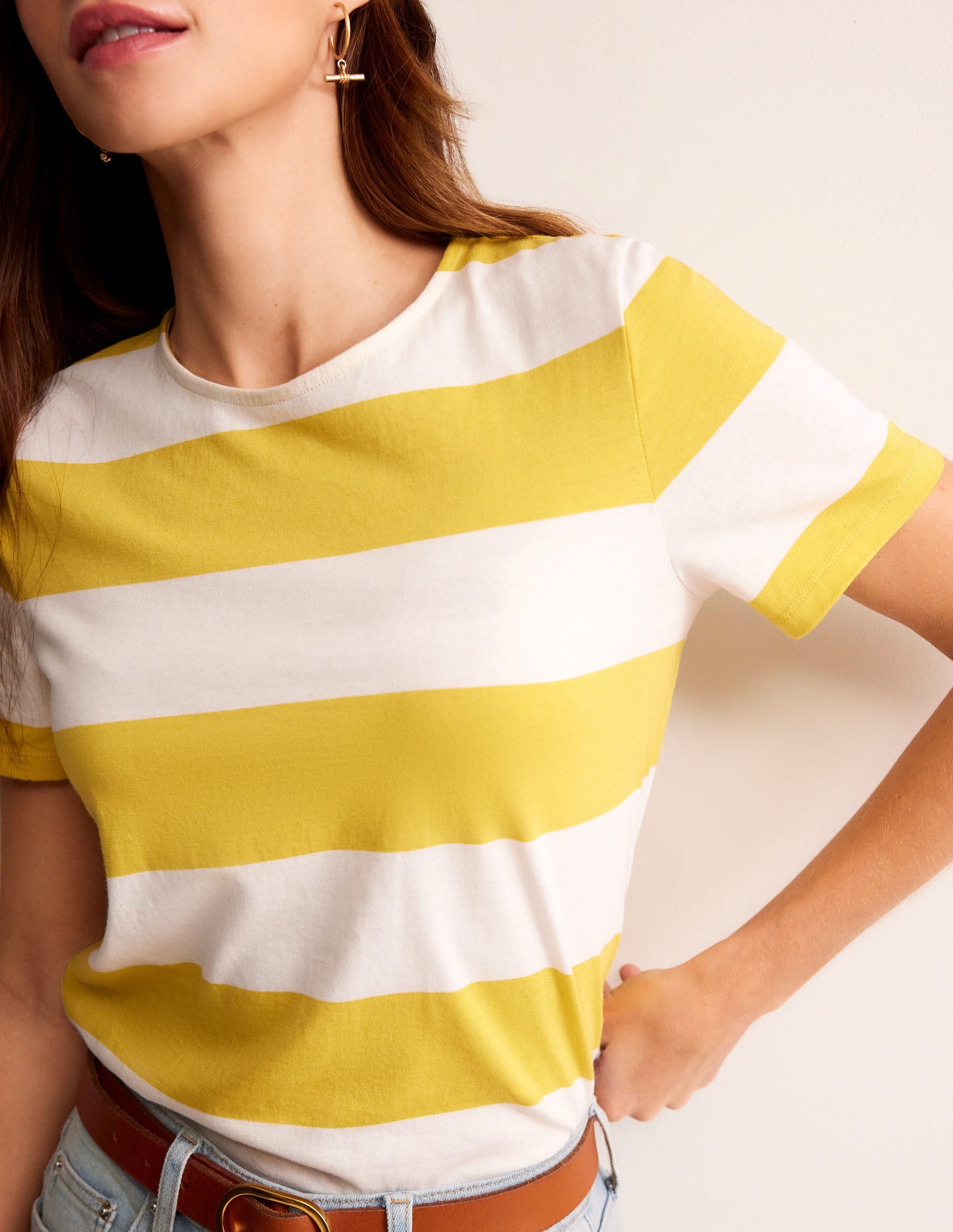 Bea Short Sleeve Breton-Yellow, Ivory Wide Stripe-3