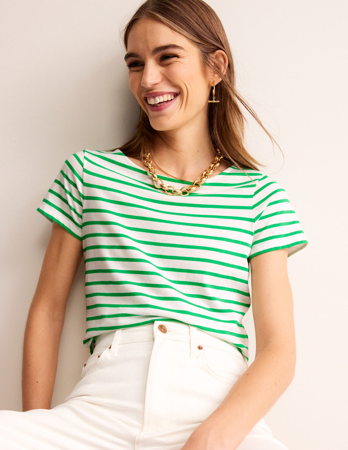 Ella Bretonshirt mit kurzen Ärmeln-Naturweiß, Grün - Image 1