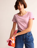 Ella Bretonshirt mit kurzen Ärmeln-Naturweiß, Rosa
