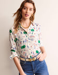 Sienna Silk Shirt-Ivory, Paris Scene