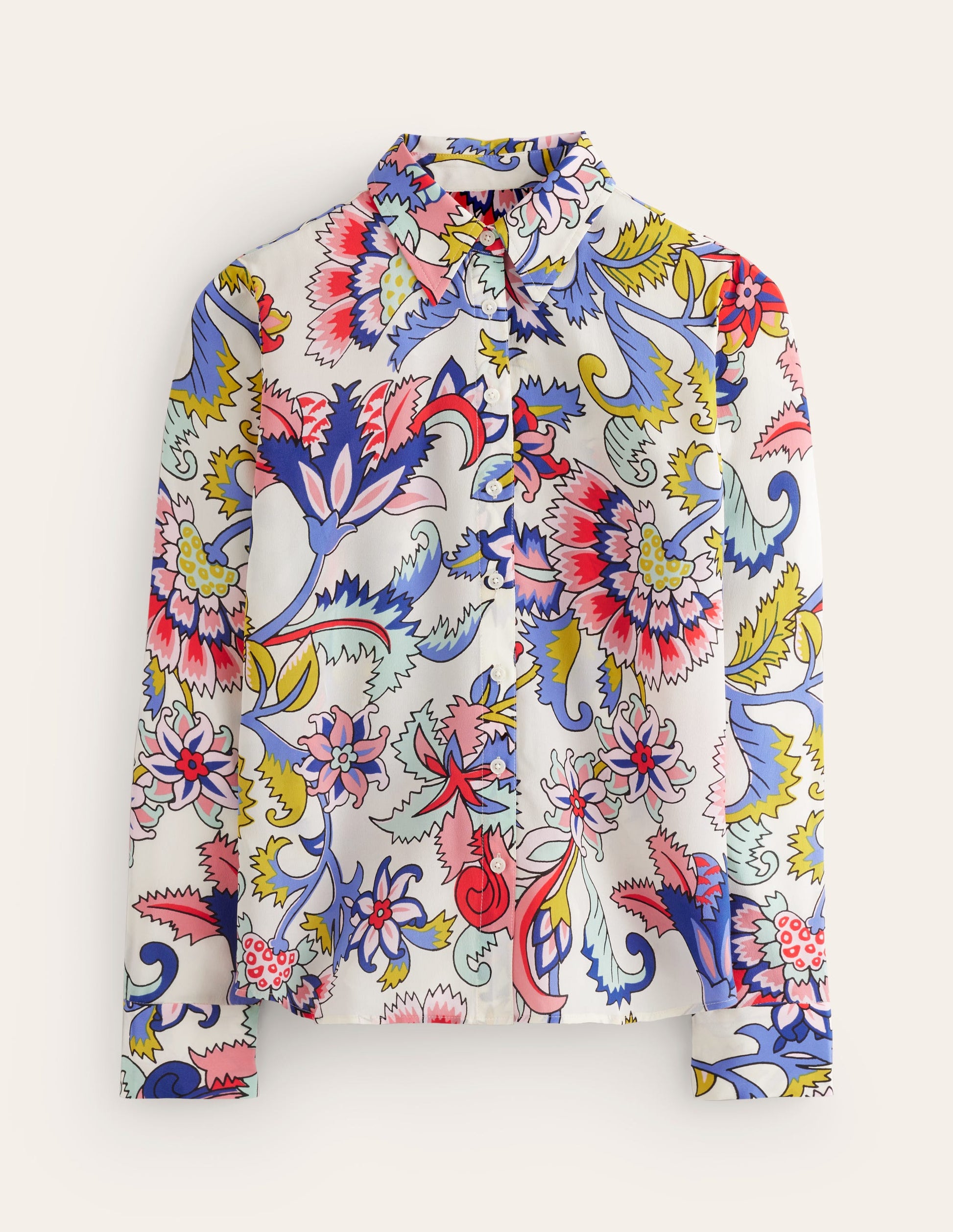 Chemise Sienna en soie-Ivoire, motif Botanical Bunch-6
