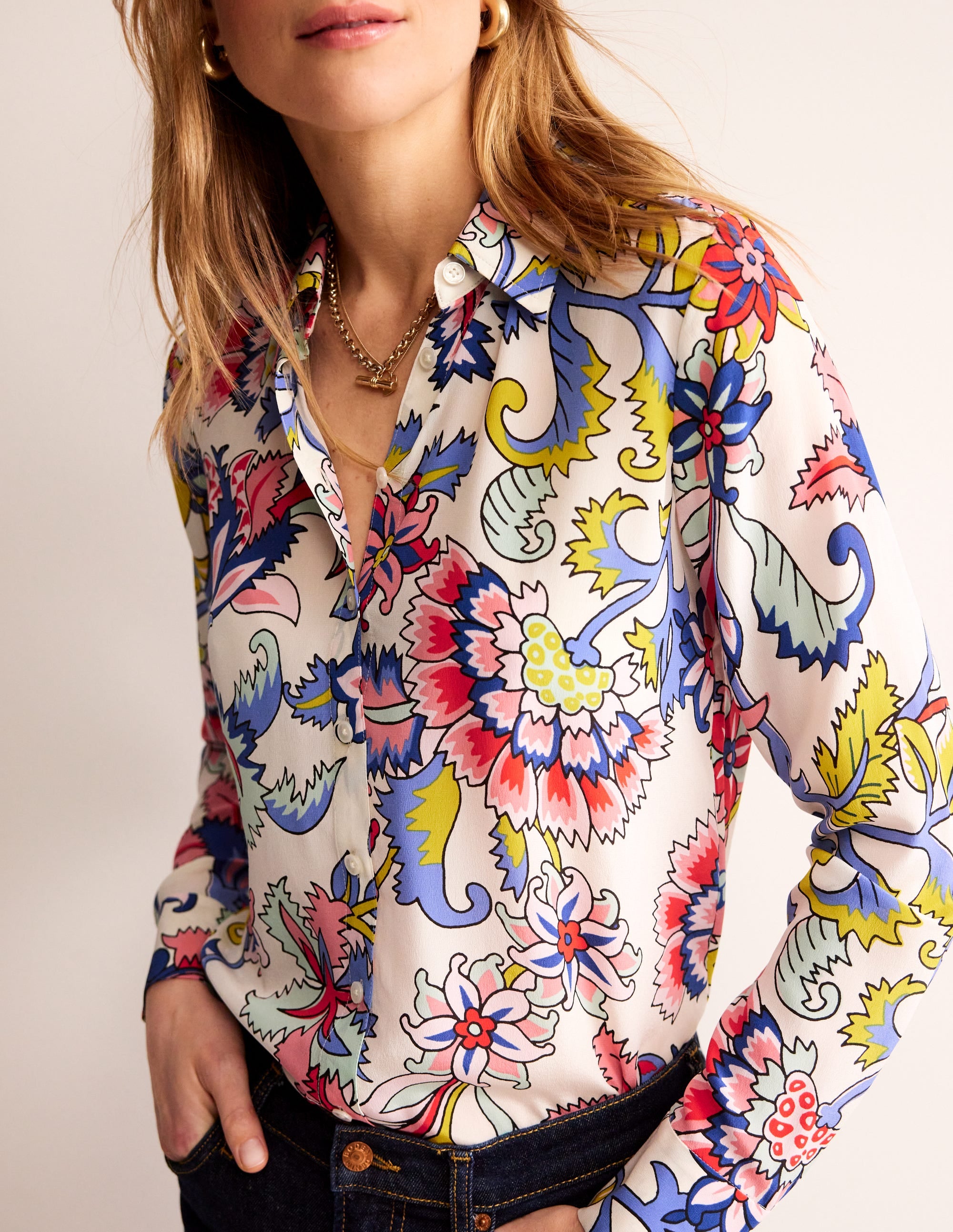 Chemise Sienna en soie-Ivoire, motif Botanical Bunch - Image 2