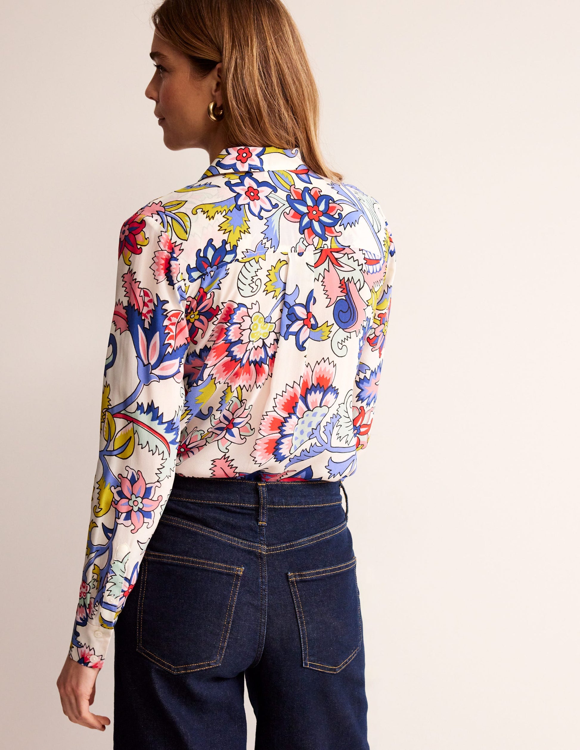 Chemise Sienna en soie-Ivoire, motif Botanical Bunch-3