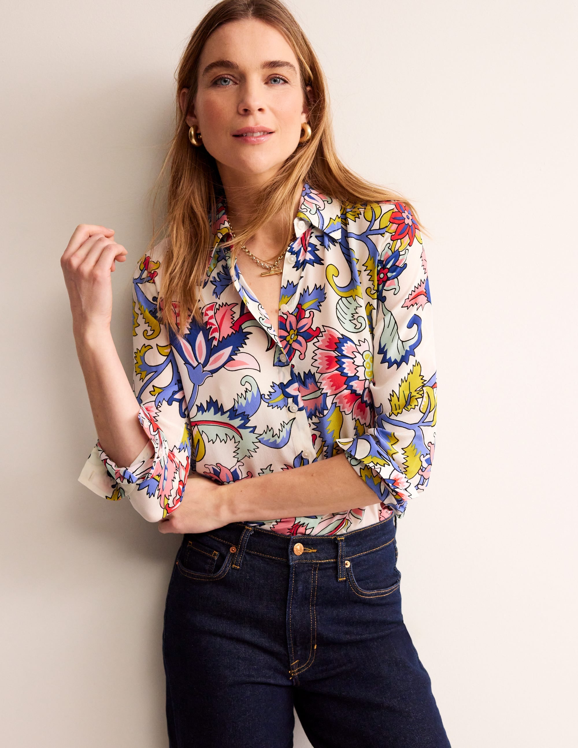 Chemise Sienna en soie-Ivoire, motif Botanical Bunch - Image 4