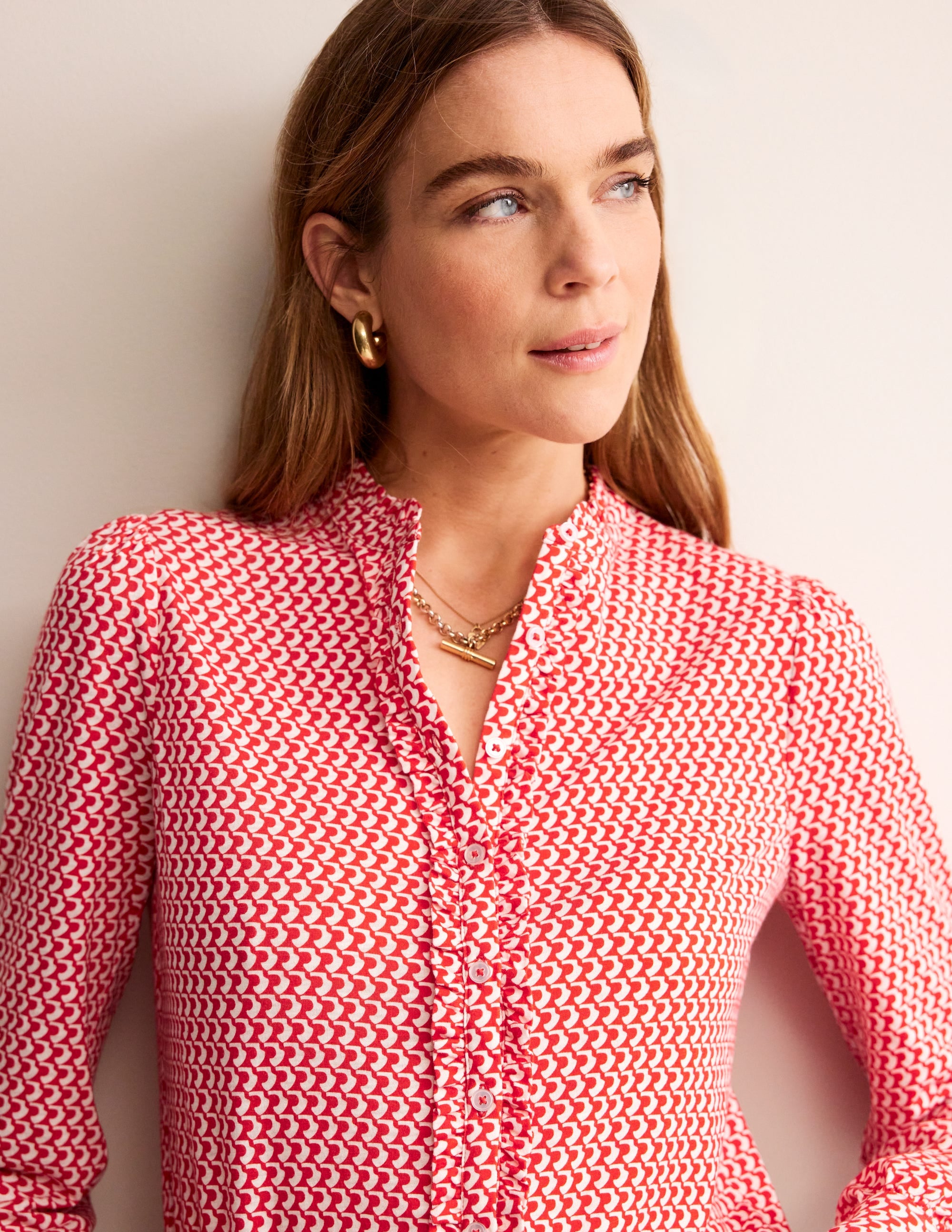 Caroline Jersey-Hemd-Flame Scarlet, Bogen Geo - Image 1