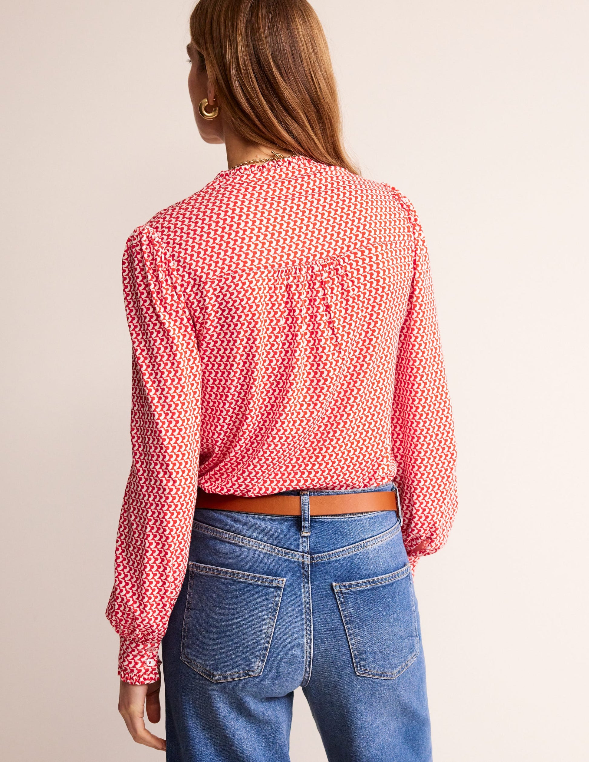 Caroline Jersey-Hemd-Flame Scarlet, Bogen Geo-3