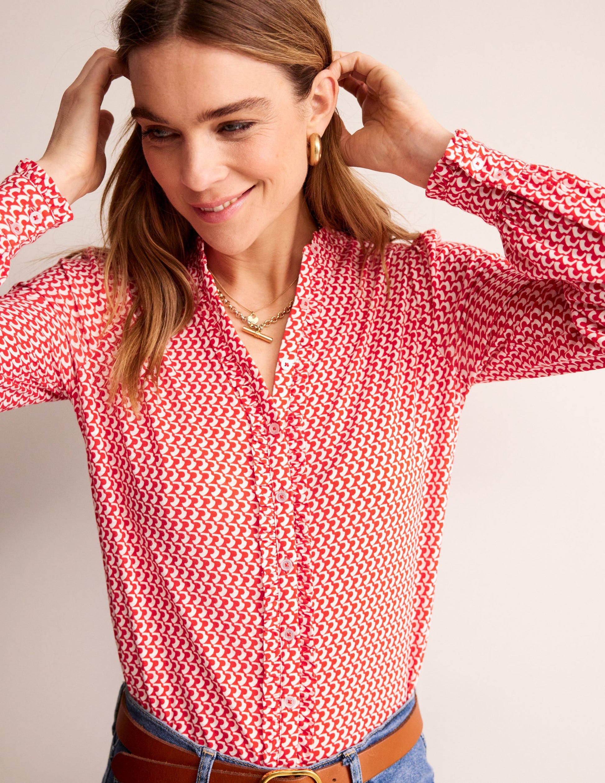 Caroline Jersey-Hemd-Flame Scarlet, Bogen Geo-4