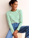 Arabella Stripe T-Shirt-Green Tambourine