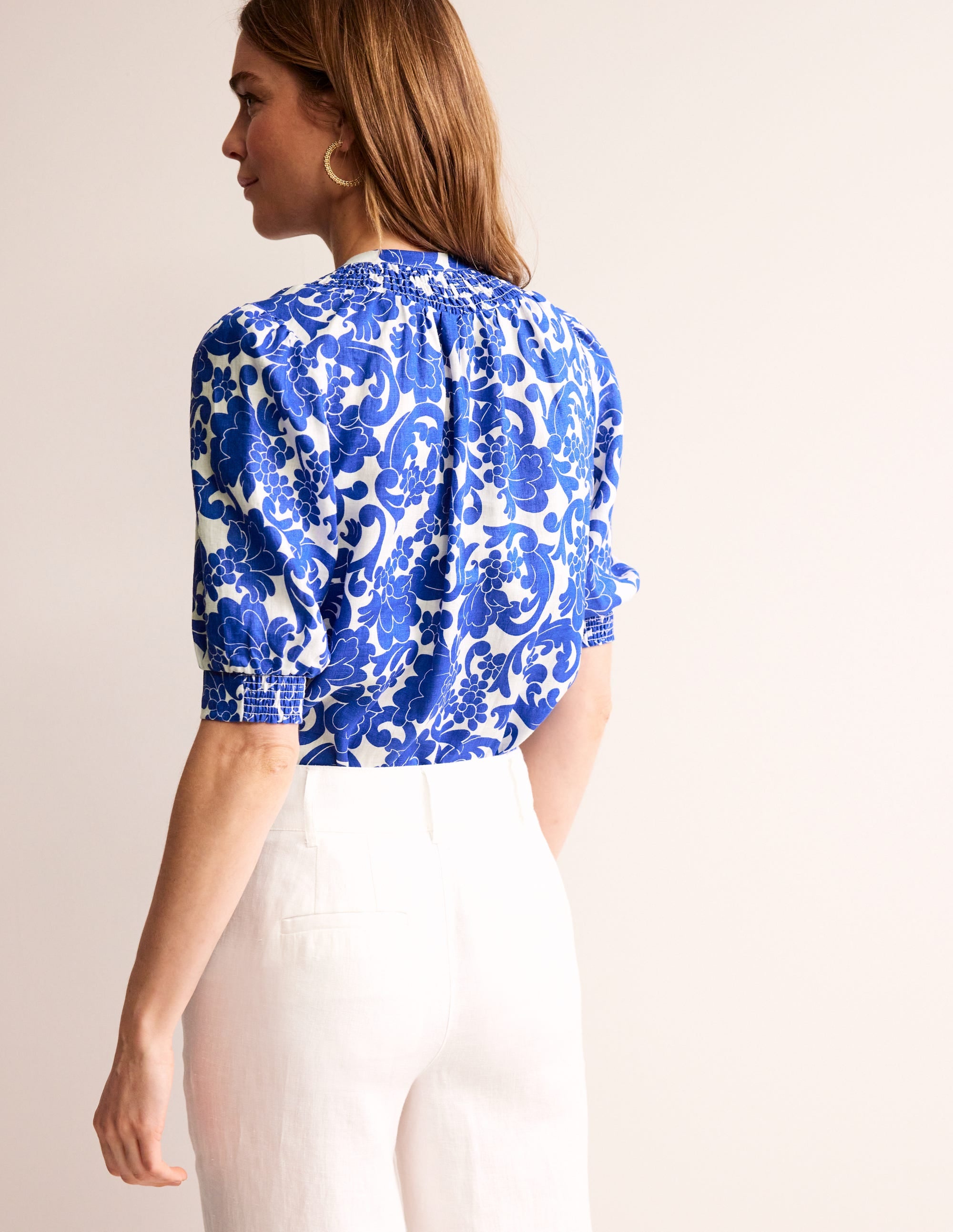 Top Ada en lin-Bleu connecté, motif Opulent Whirl - Image 3